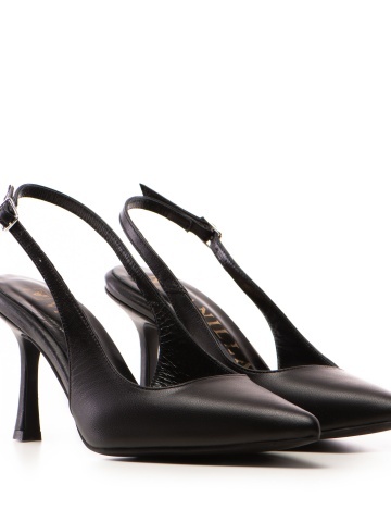 Pantofi Thalia piele naturala neagra cu toc mic evazat