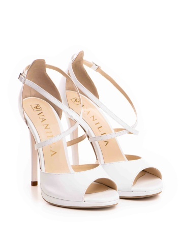 Sandale Manila cu toc subtire, piele naturala, alba