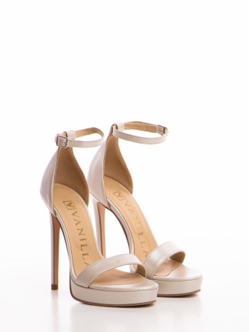 Sandale Viena cu toc subtire, piele naturala, ivoire
