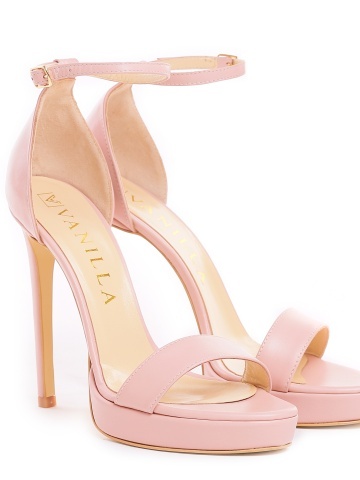 Sandale Viena cu toc subtire, piele naturala, roz pal