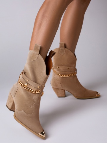 Ciocate Bushra Piele Intoarsa Camel cu Accesorii Aurii - Vanilla Days