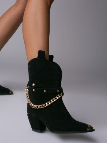 Ciocate Bushra Piele Intoarsa Neagra cu Accesorii Aurii