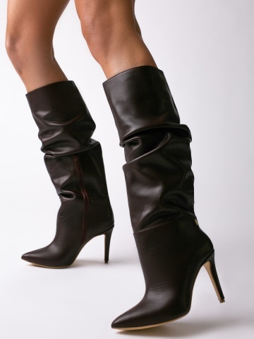 Cizme Obsidian Whisper cu toc inalt, piele naturala de culoare maro