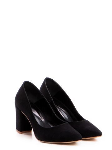 Pantofi Stiletto cu toc mic gros Flori piele naturala intoarsa neagra