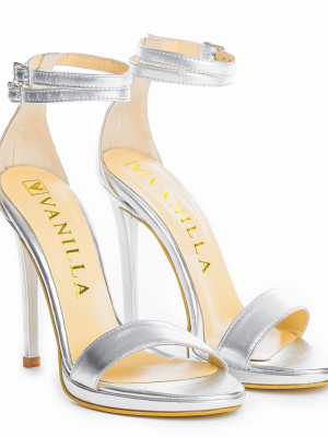 Sandale Alice Elegance cu toc subtire, piele naturala, argintii