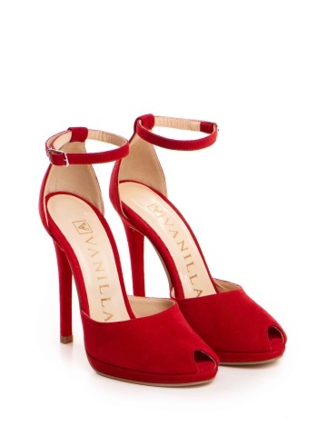 Sandale Beijing cu toc subtire, piele naturala intoarsa, rosu