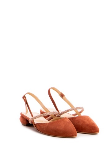 Balerini Clara piele naturala intoarsa maro si accesoriu cristale – Outlet