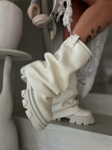 Bocanci Mooncrush piele bizonata crem cu manson