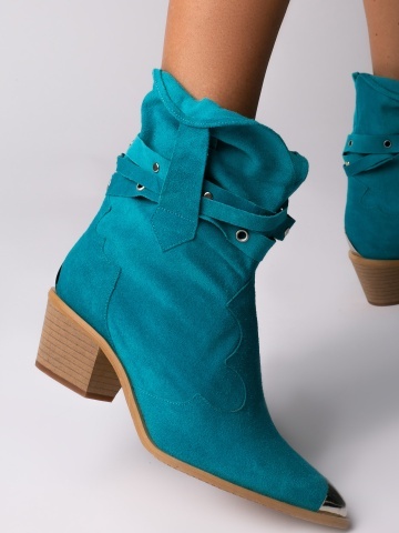 Ciocate Emira piele intoarsa turcoaz cu accesorii argintii