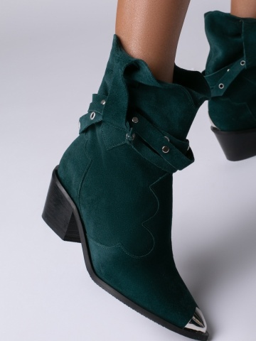 Ciocate Emira piele intoarsa verde inchis cu accesorii argintii si talpa neagra