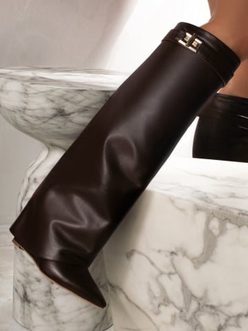 Cizme Morrigan Hills cu toc pana, piele naturala, maro inchis