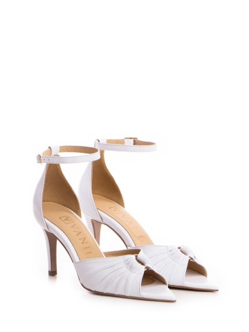 Pantofi Lilith piele naturala alba , cu toc subtire mic