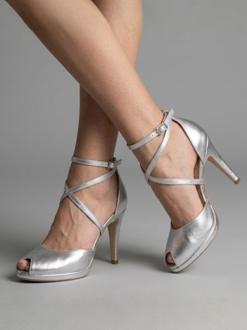Sandale Fabiana cu toc mic subtire, piele naturala, argintii