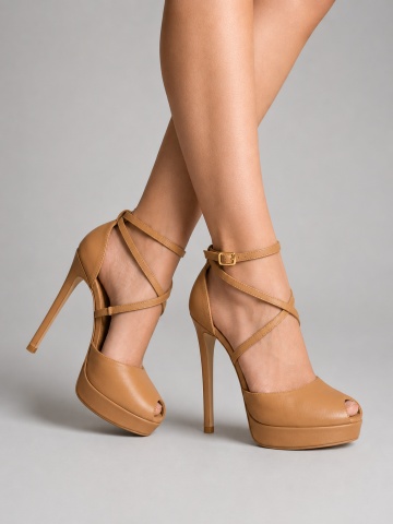 Sandale Fabiana cu toc subtire, piele naturala, maro