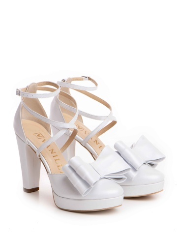 Sandale Mali cu toc gros si funda, piele naturala, alb sidefat