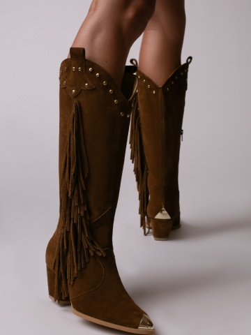 Ciocate Calypso piele intoarsa maro cu accesorii aurii