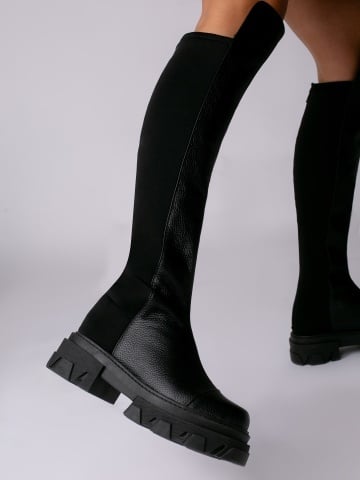 Cizme Moris inalte piele bizonata neagra