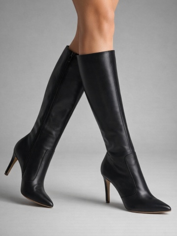 Cizme Valerie cu toc subtire, piele naturala, negre