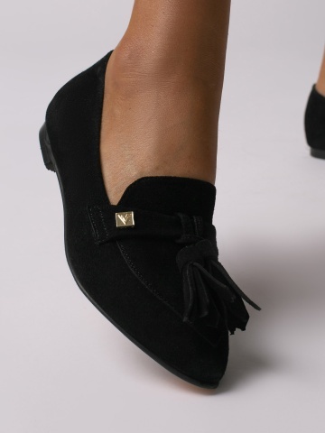 Pantofi Sabine din piele naturala intoarsa neagra