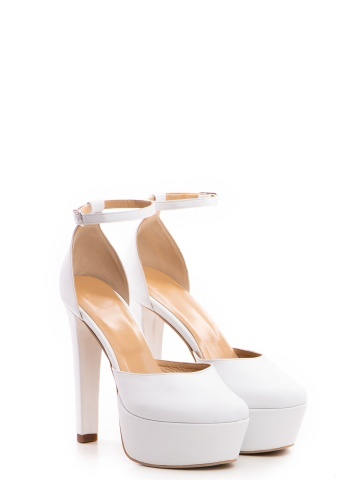 Sandale Alba cu toc gros, piele naturala, alba
