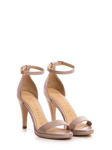 Sandale Viena cu toc mic, piele naturala, nude sidef