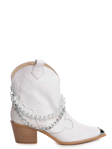 Ciocate Camilla piele naturala alba, cu lant argintiusi perle