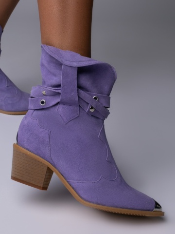 Ciocate Emira piele intoarsa mov cu accesorii argintii si talpa bej