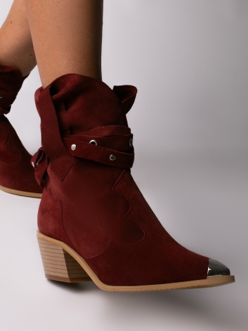 Ciocate Emira piele intoarsa visiniu cu accesorii argintii