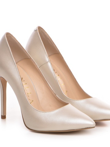 Pantofi Stiletto cu toc subtire Corina, piele naturala, ivoire