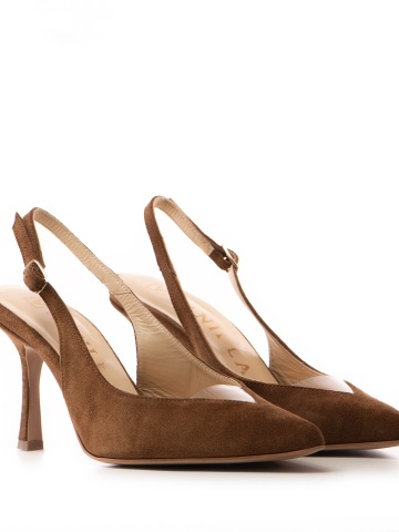 Pantofi Stiletto Reserve piele intoarsa maro cu toc mic evazat