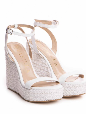 Platforme Milla piele naturala alba cu orhidee - Vanilla Days