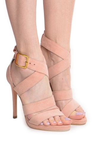 Sandale Andra cu toc subtire, piele naturala intoarsa, roz pal