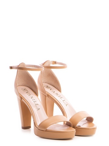 Sandale Ankara cu toc mic gros, piele naturala, bej