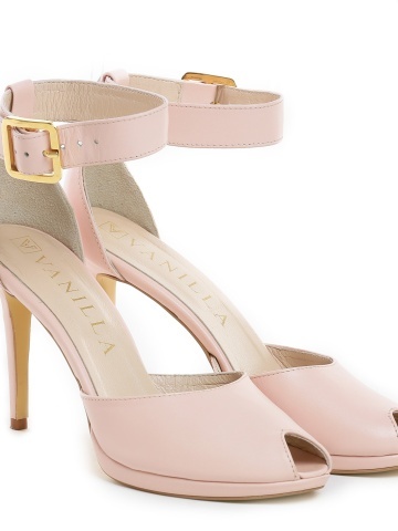 Sandale Baku cu toc subtire mic, piele naturala, roz pal