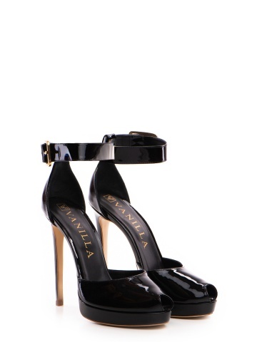 Sandale Baku din piele lacuita neagra