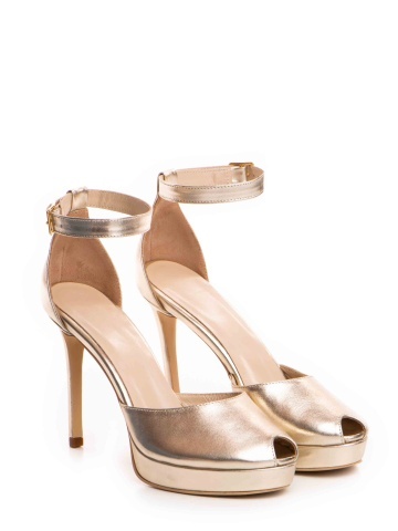 Sandale Beijing cu toc mic subtire, piele naturala, auriu