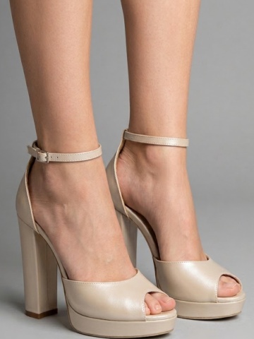 Sandale Bolivia cu toc gros, piele naturala, ivoire