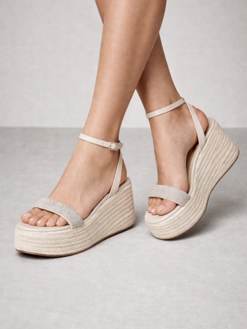 Sandale cu platforma Anya ivoire cu cristale