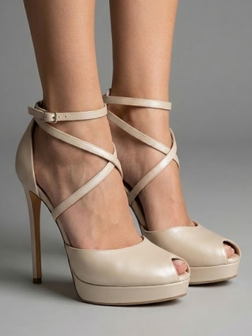 Sandale Fabiana cu toc subtire, piele naturala, ivoire