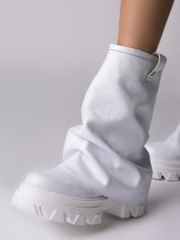 Bocanci Mooncrush piele bizonata alba cu manson