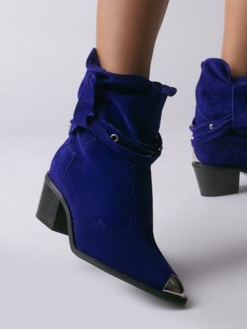 Ciocate Emira piele intoarsa albastru inchis cu accesorii argintii si talpa neagra