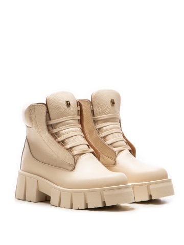 Ghete Dolly din piele cu textura bizonata culoare unt