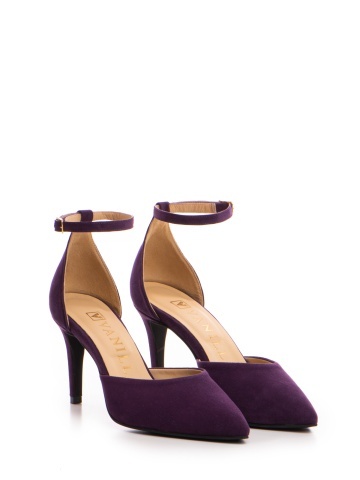 Pantofi Esme piele intoarsa mov cu toc subtire