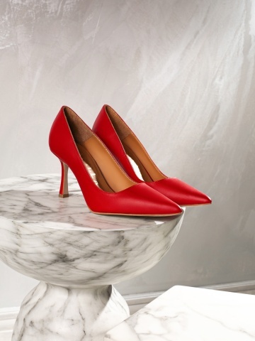 Pantofi Liora piele naturala rosie cu toc mic evazat