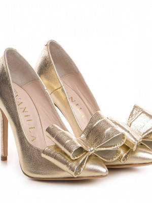 Pantofi Stiletto cu toc subtire, piele naturala, aurii
