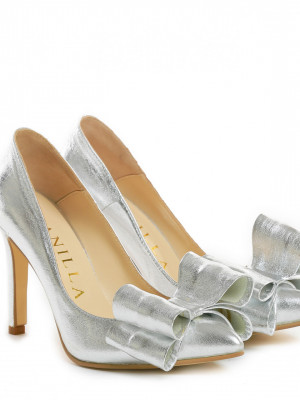 Pantofi Stiletto cu toc subtire Sophie, piele naturala, argintii