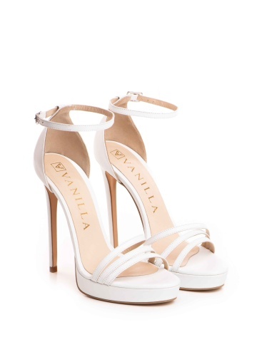 Sandale Christine cu toc subtire inalt, piele naturala, alb