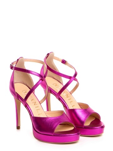 Sandale Manila cu toc mic subtire, piele naturala fucsia