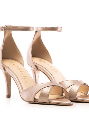 Sandale Princess cu toc mic subtire, piele naturala nude sidef