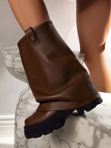 Bocanci Mooncrush piele bizonata maro cu manson